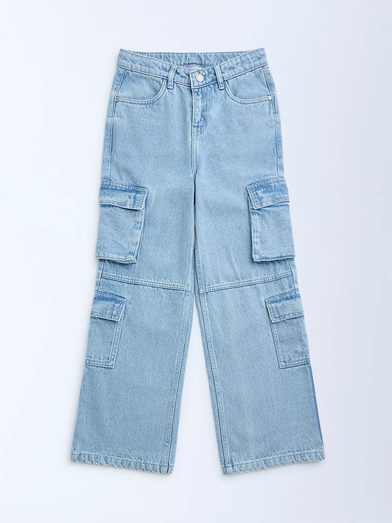 Y&F Kids Light Blue Cargo-Style Mid-Rise Jeans
