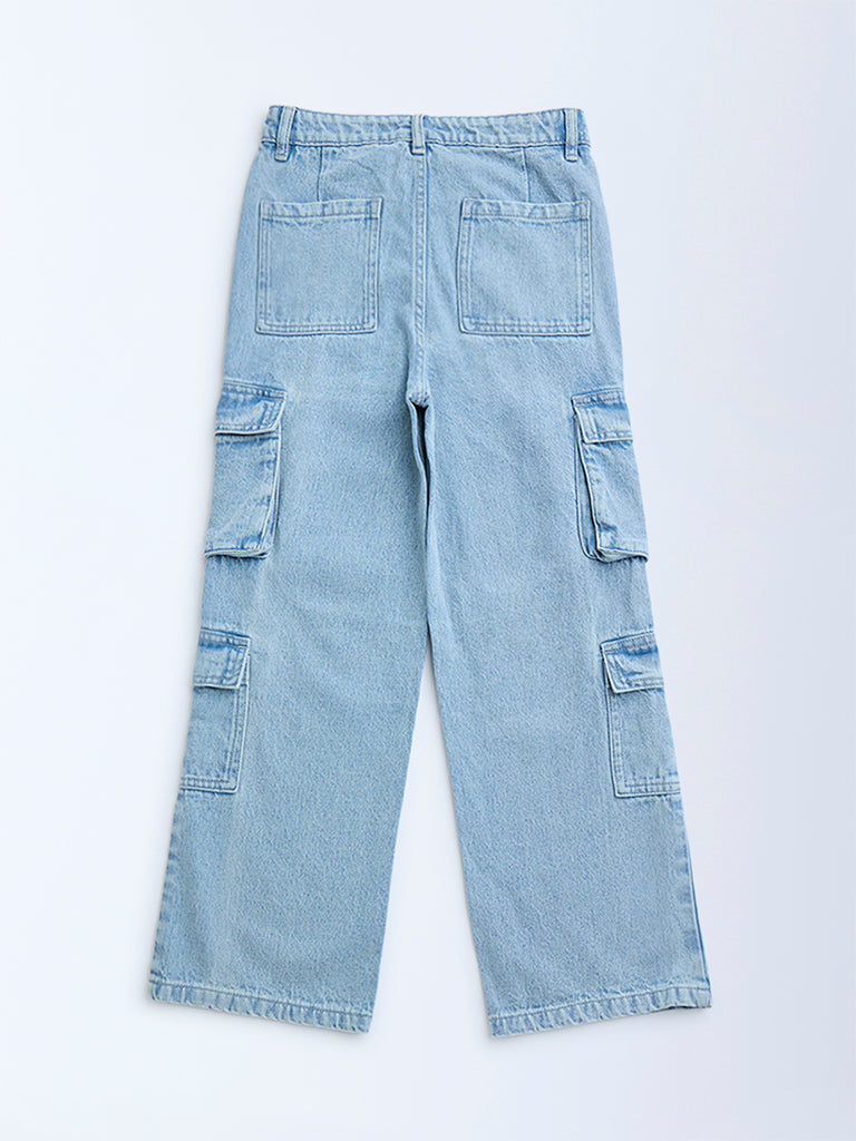 Y&F Kids Light Blue Cargo-Style Mid-Rise Jeans