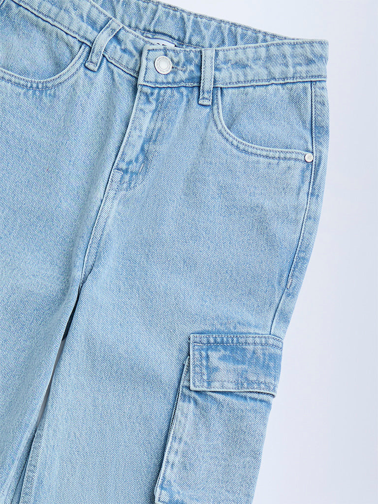 Y&F Kids Light Blue Cargo-Style Mid-Rise Jeans