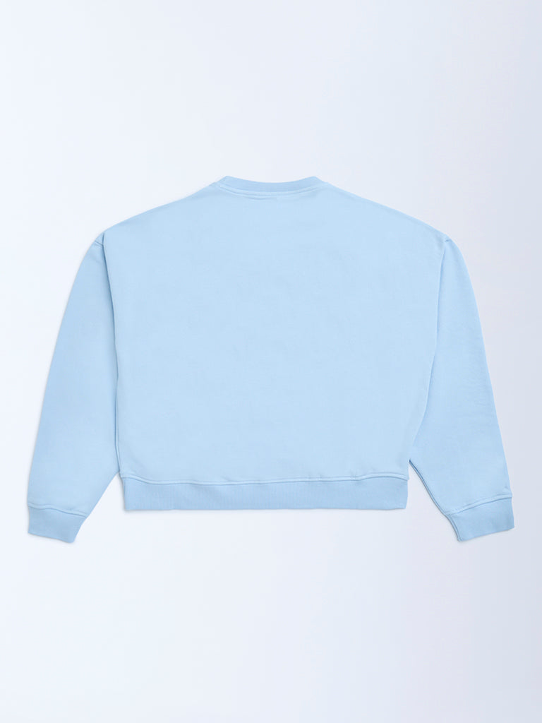 Y&F Kids Light Blue Text Design Cotton-Blend Sweatshirt