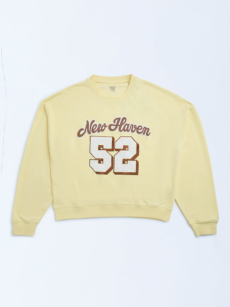 Y&F Kids Yellow Text Detailed Cotton-Blend Sweatshirt