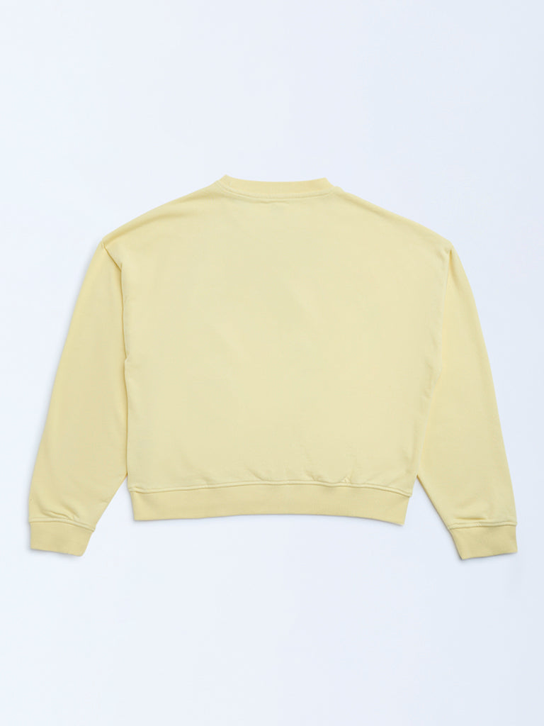 Y&F Kids Yellow Text Detailed Cotton-Blend Sweatshirt