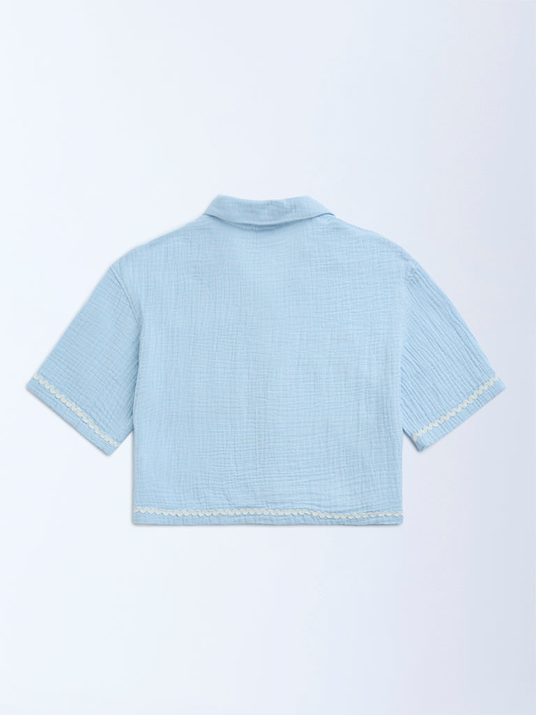 Y&F Kids Light Blue Crinkle-Textured Cotton Shirt