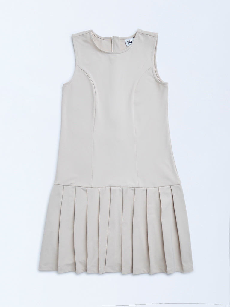 Y&F Kids Taupe Solid Drop-Waist Dress