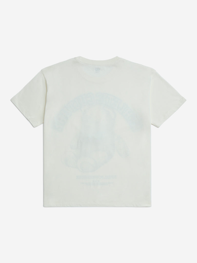Y&F Kids Off-White Teddy Printed Cotton T-Shirt