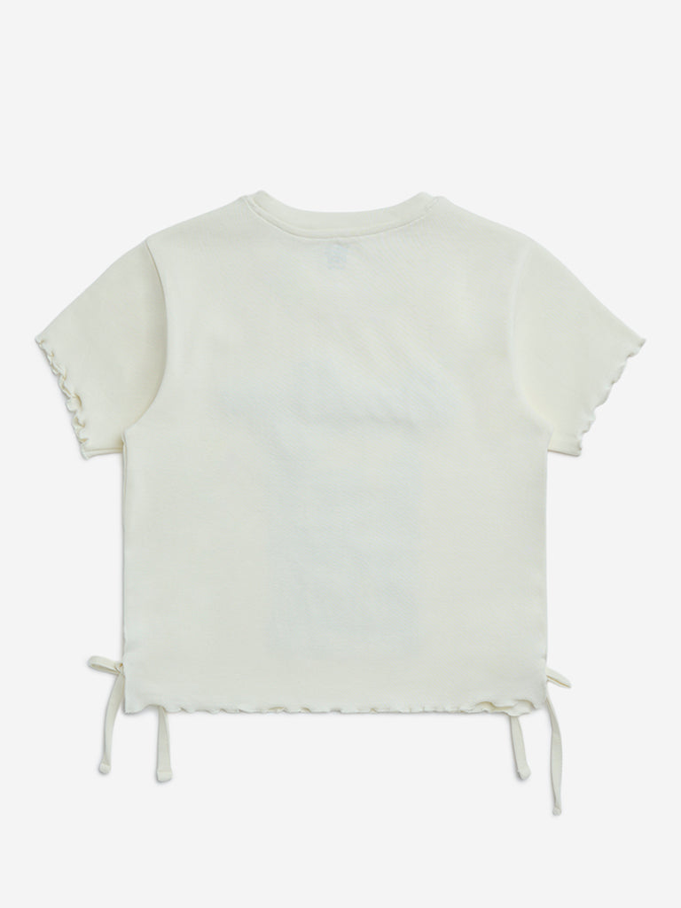 Y&F Kids Off-White Cityscape Design Cotton-Blend Top