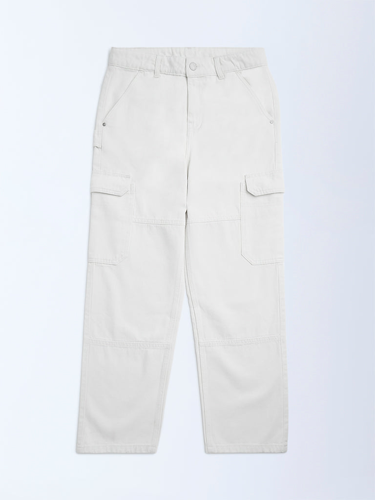 Y&F Kids Off-White Relaxed-Fit Mid-Rise Jeans