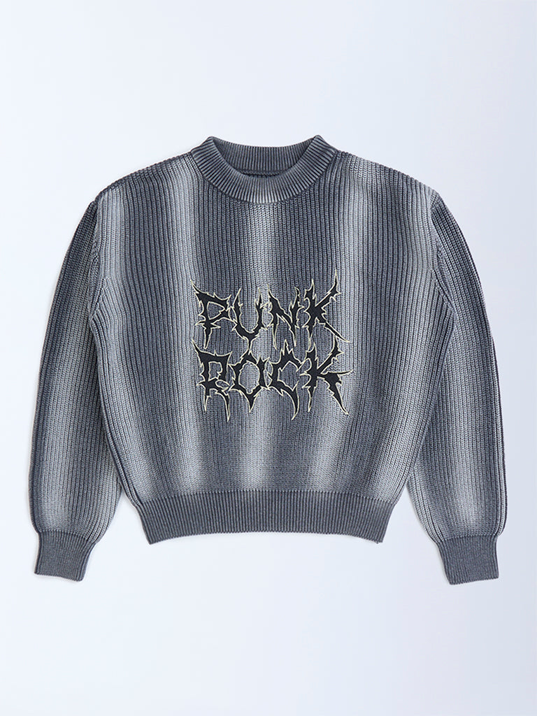 Y&F Kids Dark Grey Tie-Dye Printed Cotton Sweater