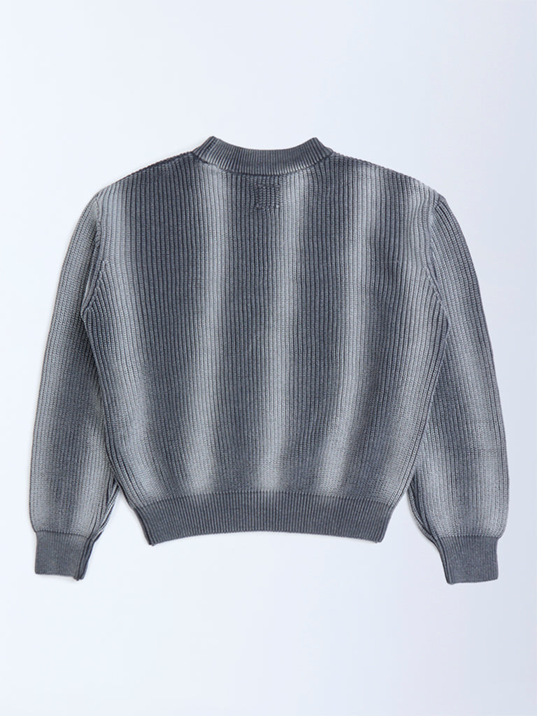 Y&F Kids Dark Grey Tie-Dye Printed Cotton Sweater