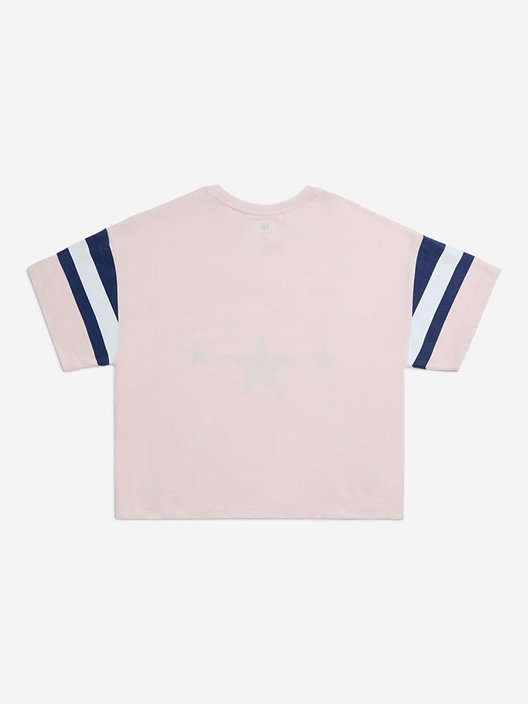 Y&F Kids Pink Text Printed Cotton T-Shirt