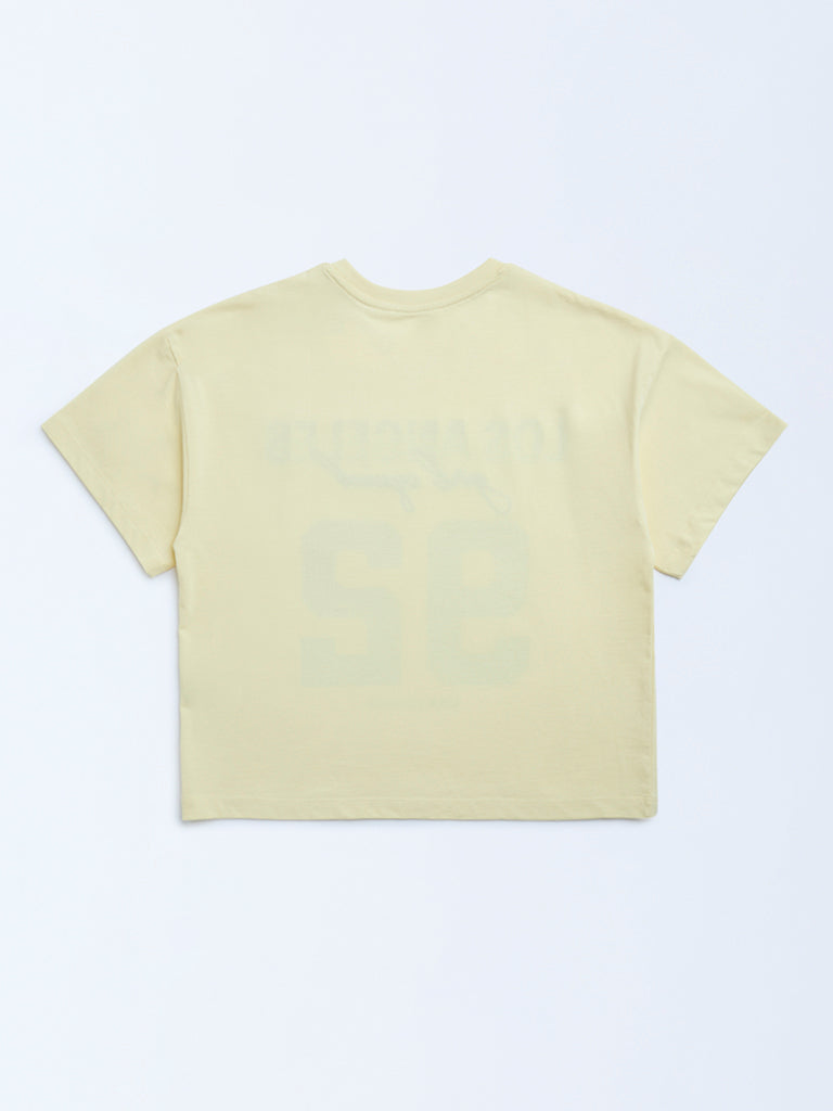 Y&F Kids Yellow Printed Cotton T-Shirt