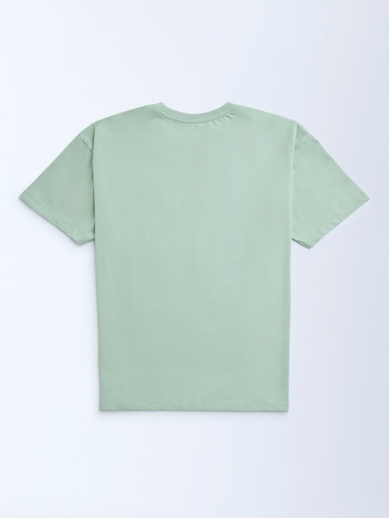 Y&F Kids Mint Cityscape-Inspired Cotton T-Shirt