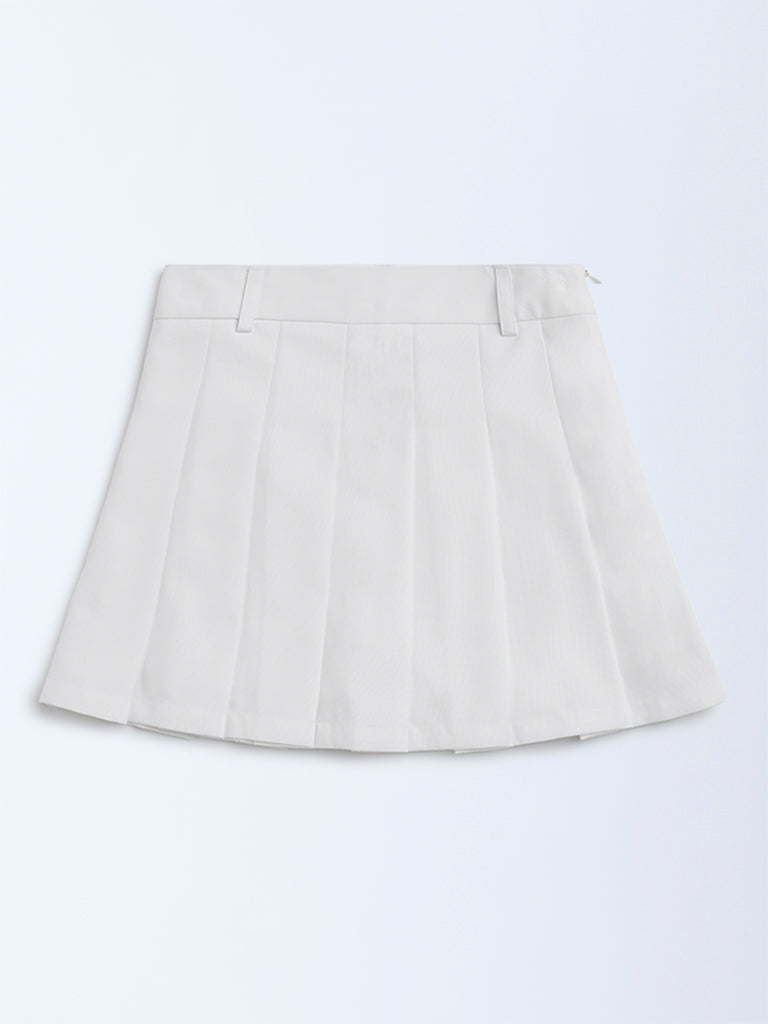 Y&F Kids White Box Pleated High-Rise Skirt