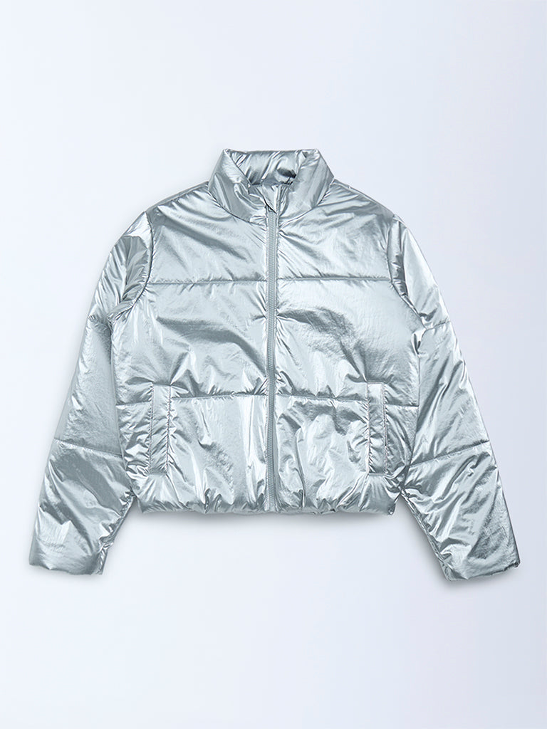 Y&F Kids Silver Quilted Puffer Jacket