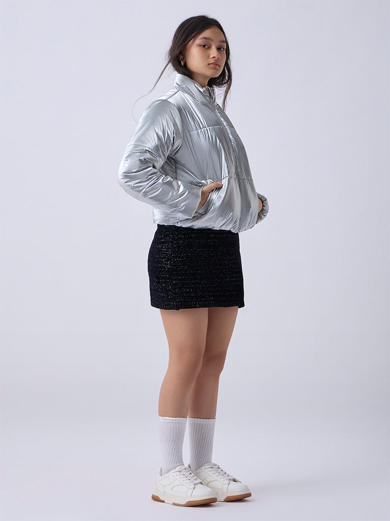 Y&F Kids Silver Quilted Puffer Jacket