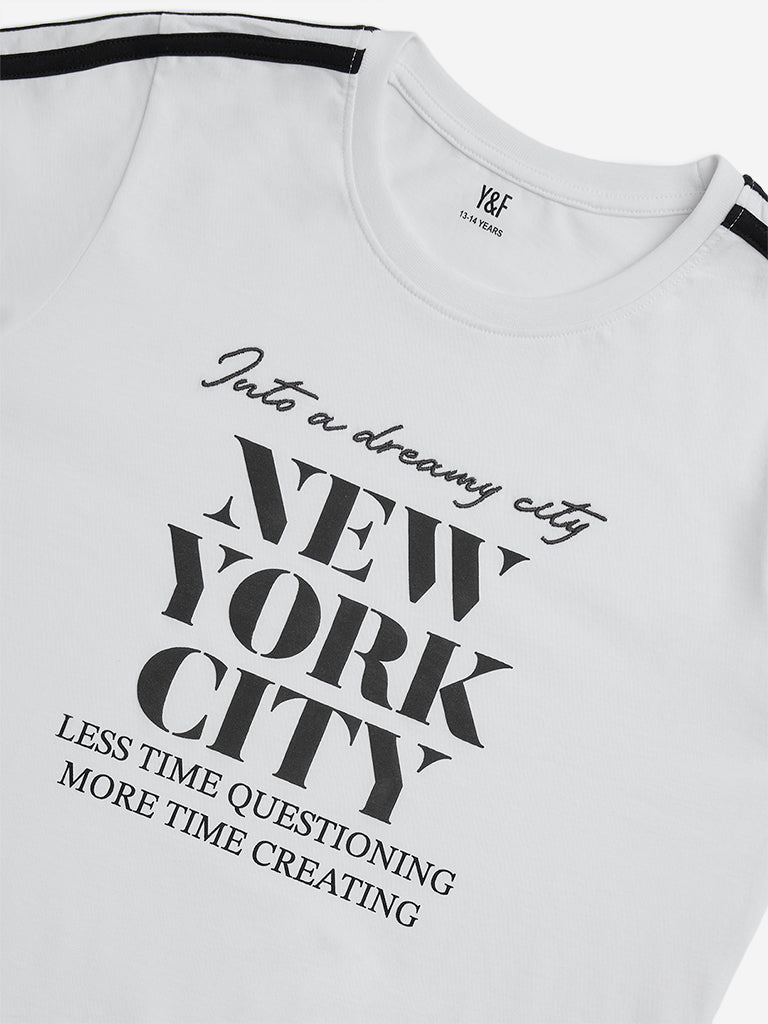 Y&F Kids White Text Detailed Cotton T-Shirt