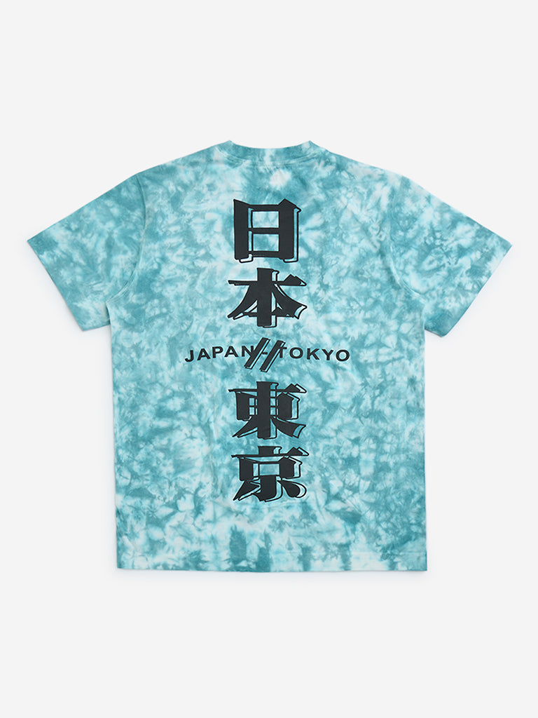 Y&F Kids Teal Tie-Dye Design Cotton T-Shirt