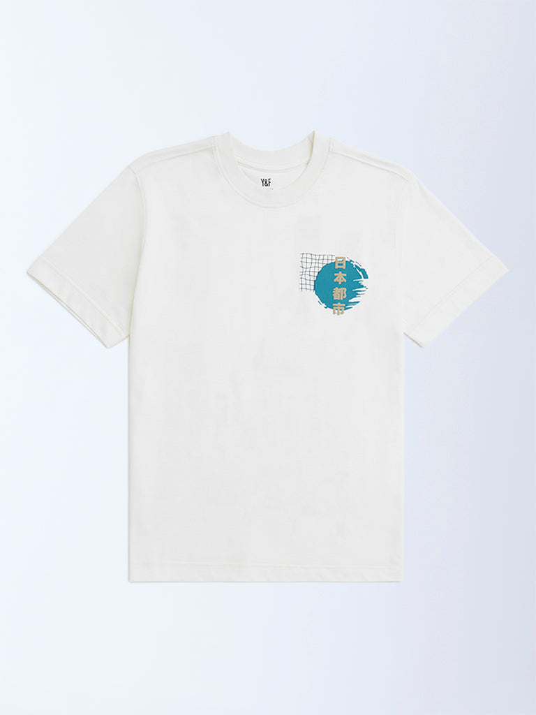 Y&F Kids Off-White Cityscape-Inspired Cotton T-Shirt