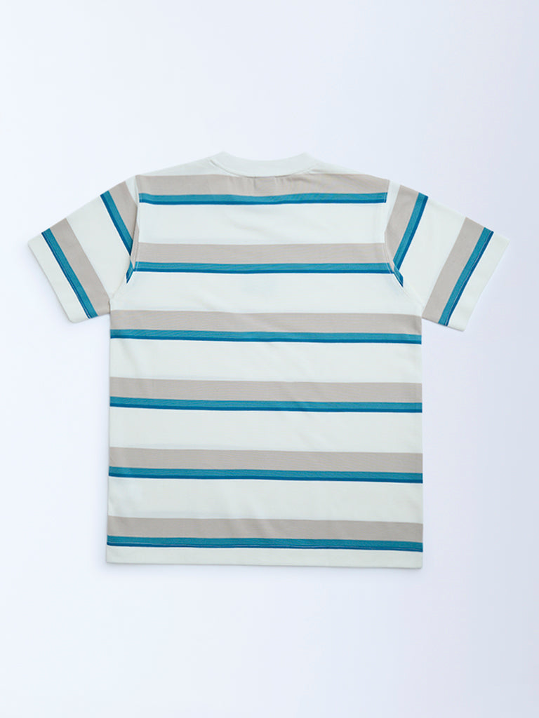 Y&F Kids Off-White Striped Cotton-Blend T-Shirt