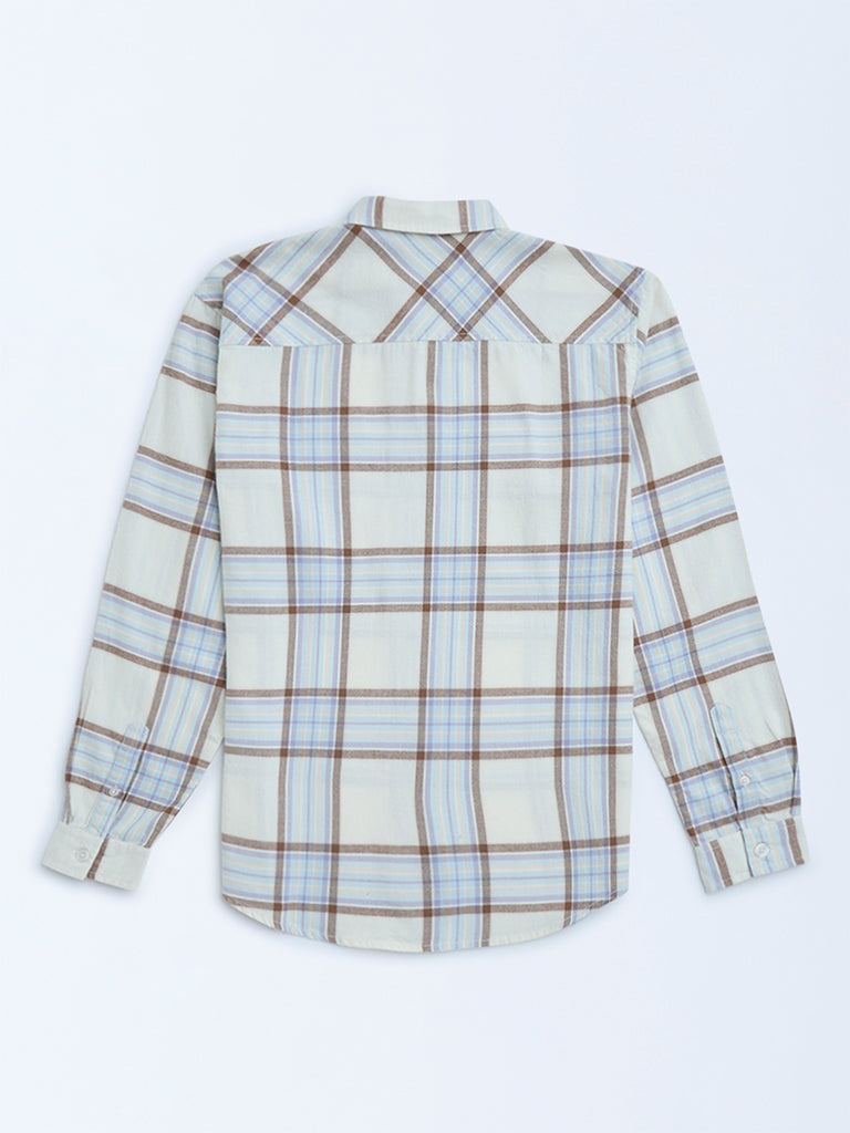 Y&F Kids Off-White Checks Patterned Cotton Shirt
