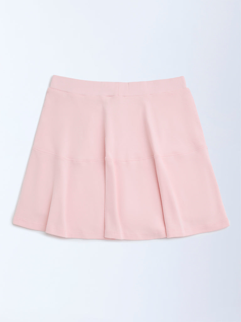 Y&F Kids Pink Striped High-Rise Cotton-Blend Skirt