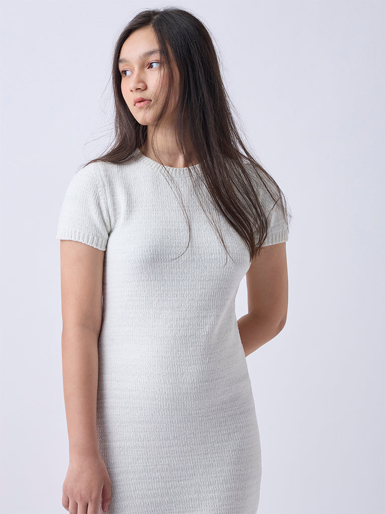 Y&F Kids White Knitted Bodycon Dress