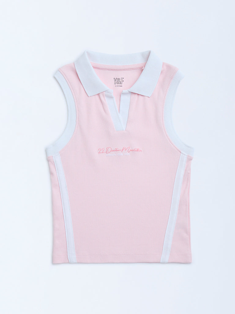 Y&F Kids Pink Text Design Cotton-Blend T-Shirt