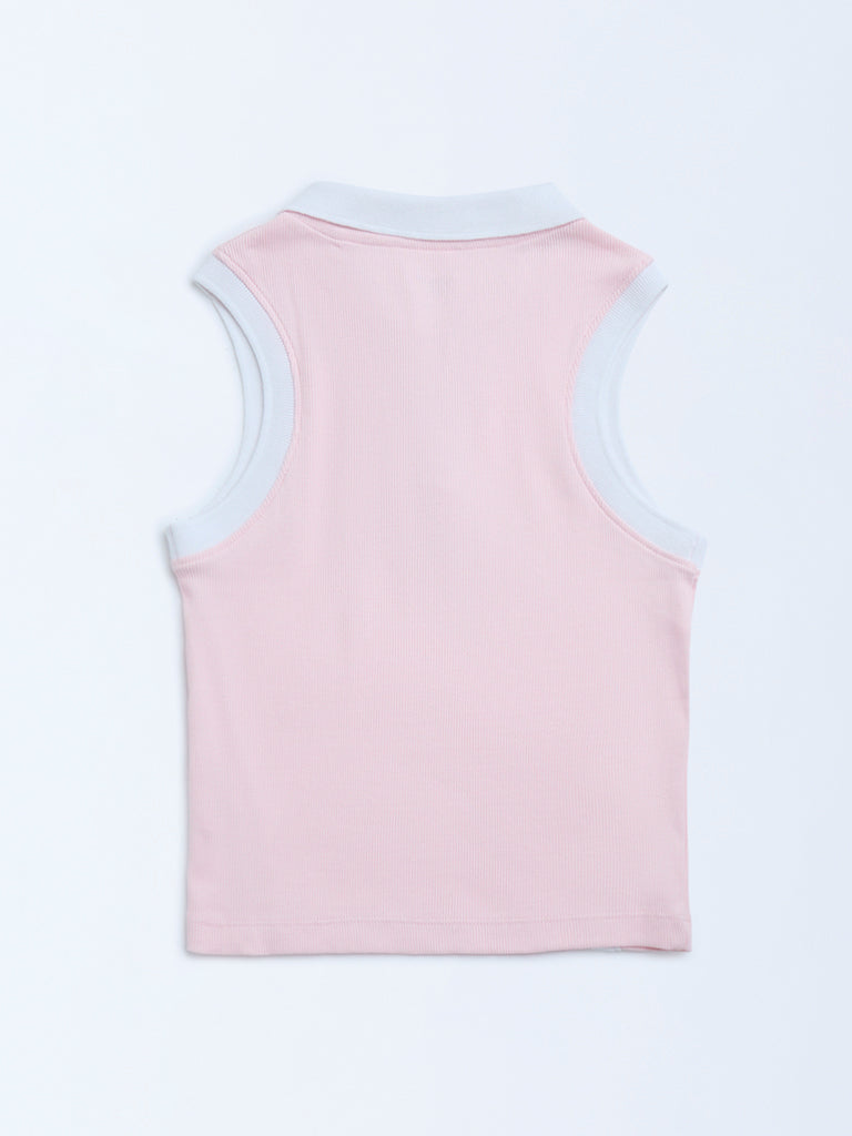 Y&F Kids Pink Text Design Cotton-Blend T-Shirt