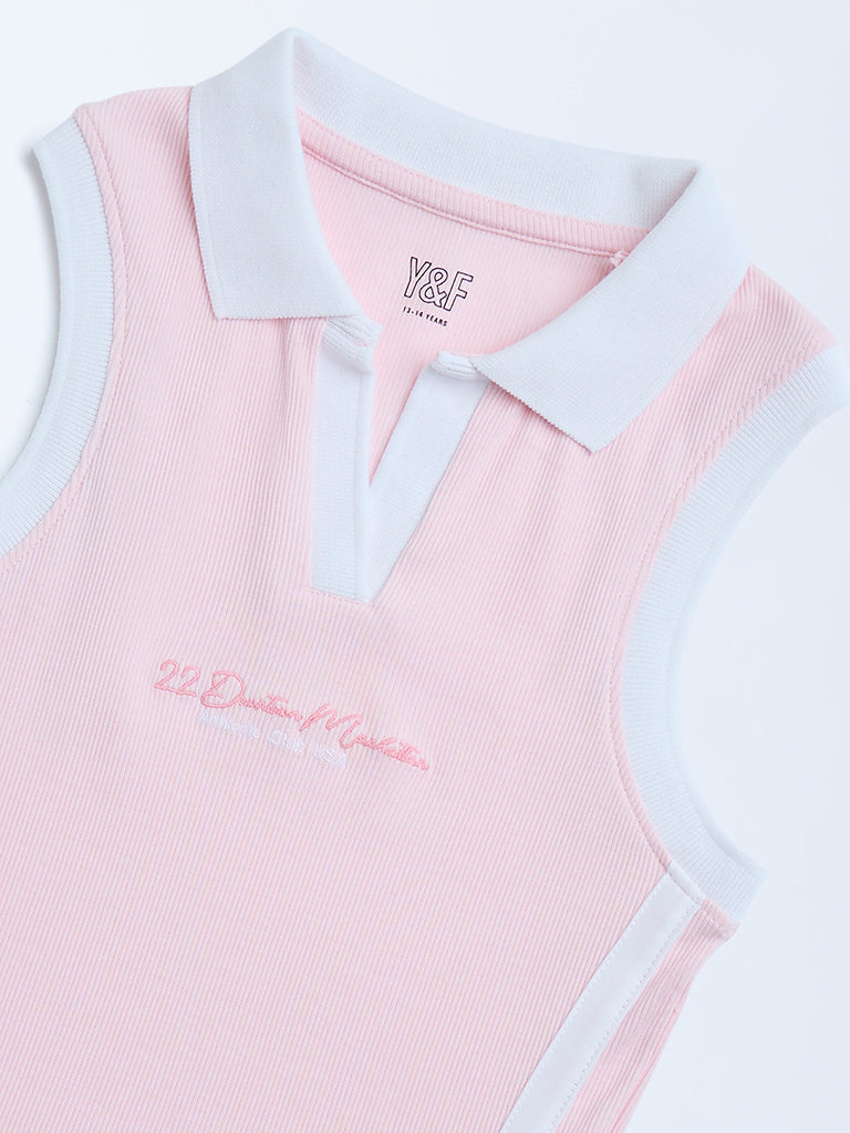 Y&F Kids Pink Text Design Cotton-Blend T-Shirt