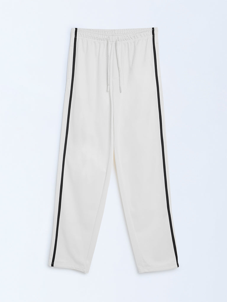 Y&F Kids Off-White Striped Mid-Rise Trousers