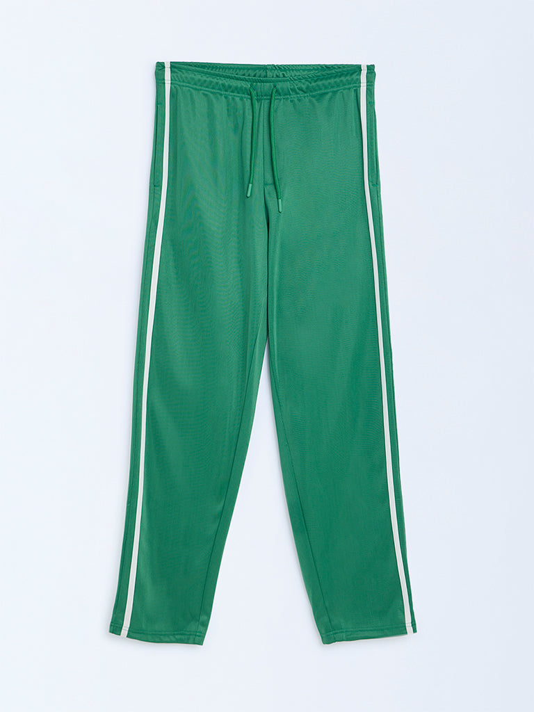 Y&F Kids Green Striped Mid-Rise Trousers