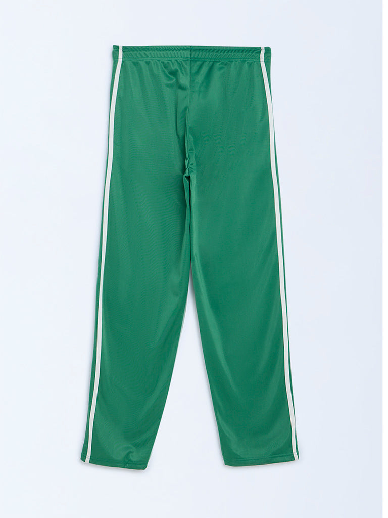 Y&F Kids Green Striped Mid-Rise Trousers