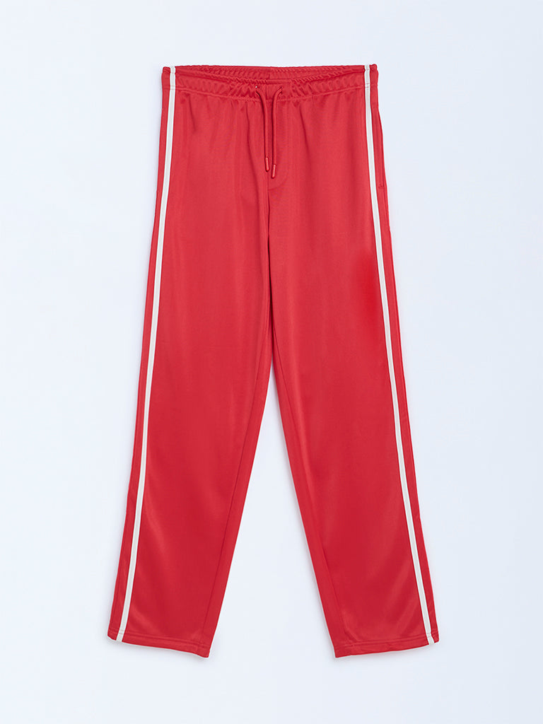 Y&F Kids Red Striped Mid-Rise Trousers
