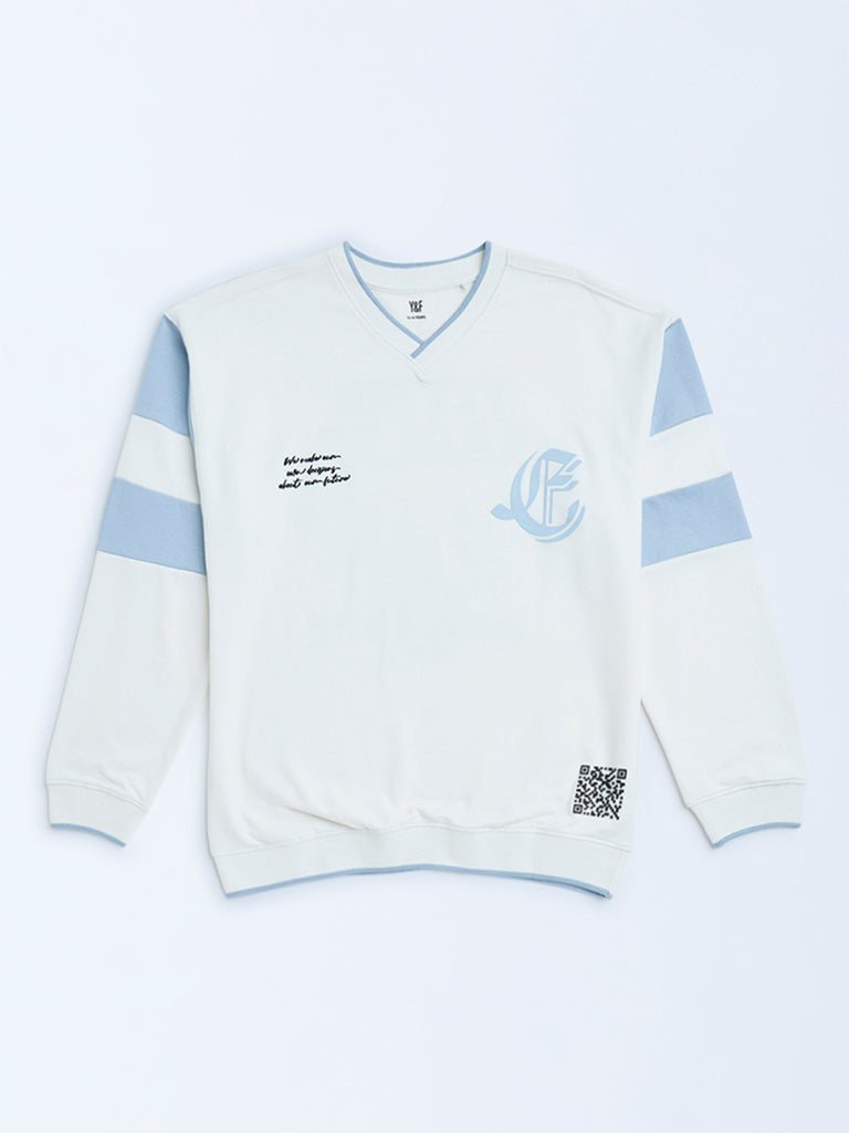 Y&F Kids White Text Design Cotton-Blend Sweatshirt