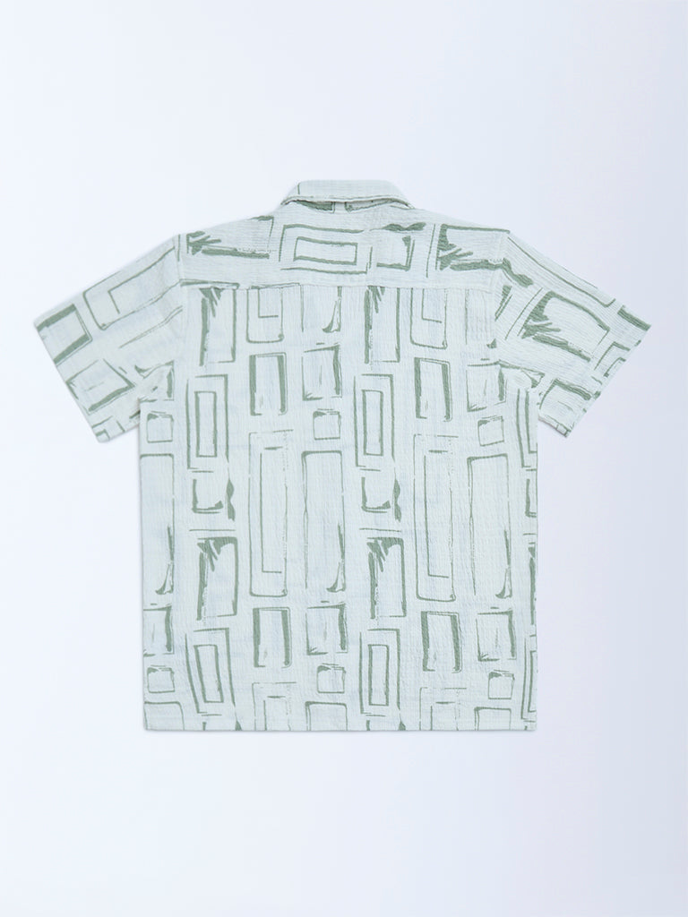 Y&F Kids White Abstract Printed Resort-Fit Shirt