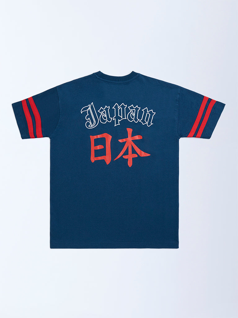 Y&F Kids Dark Blue Printed Cotton T-Shirt