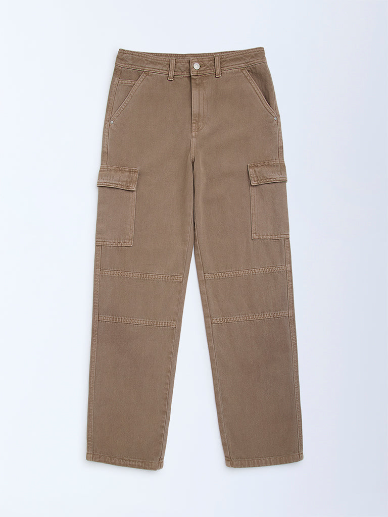 Y&F Kids Khaki Relaxed-Fit High-Rise Jeans