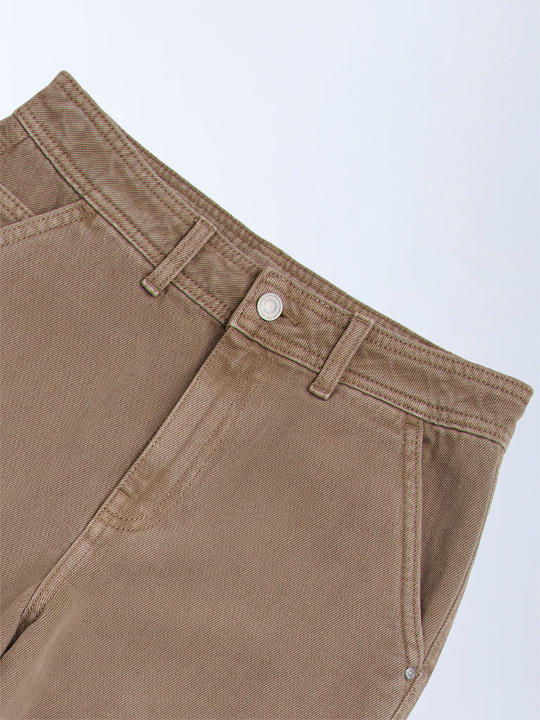 Y&F Kids Khaki Relaxed-Fit High-Rise Jeans