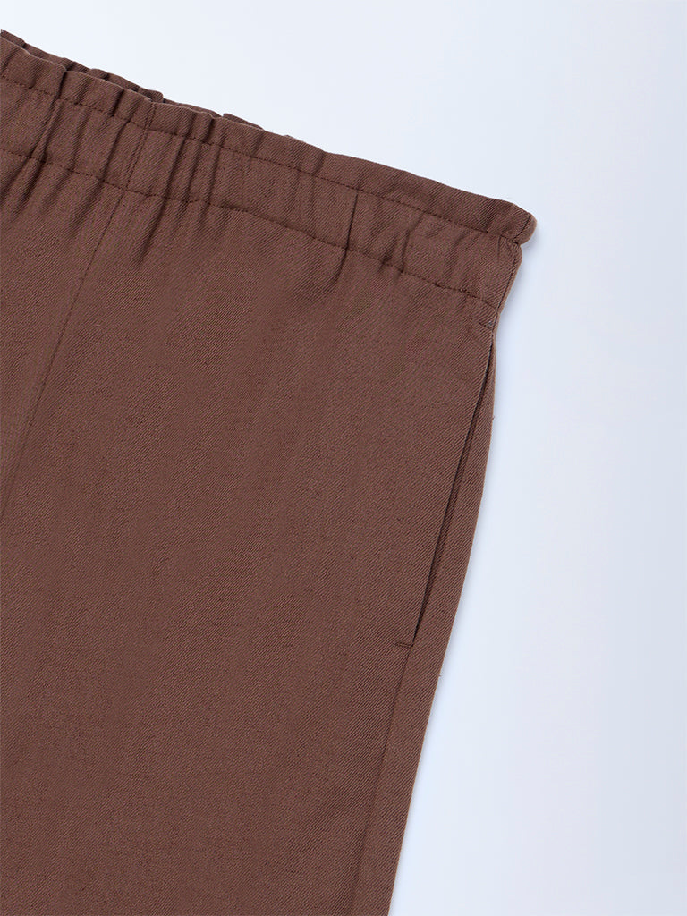 Y&F Kids Dark Brown Mid-Rise Cotton-Blend Trousers