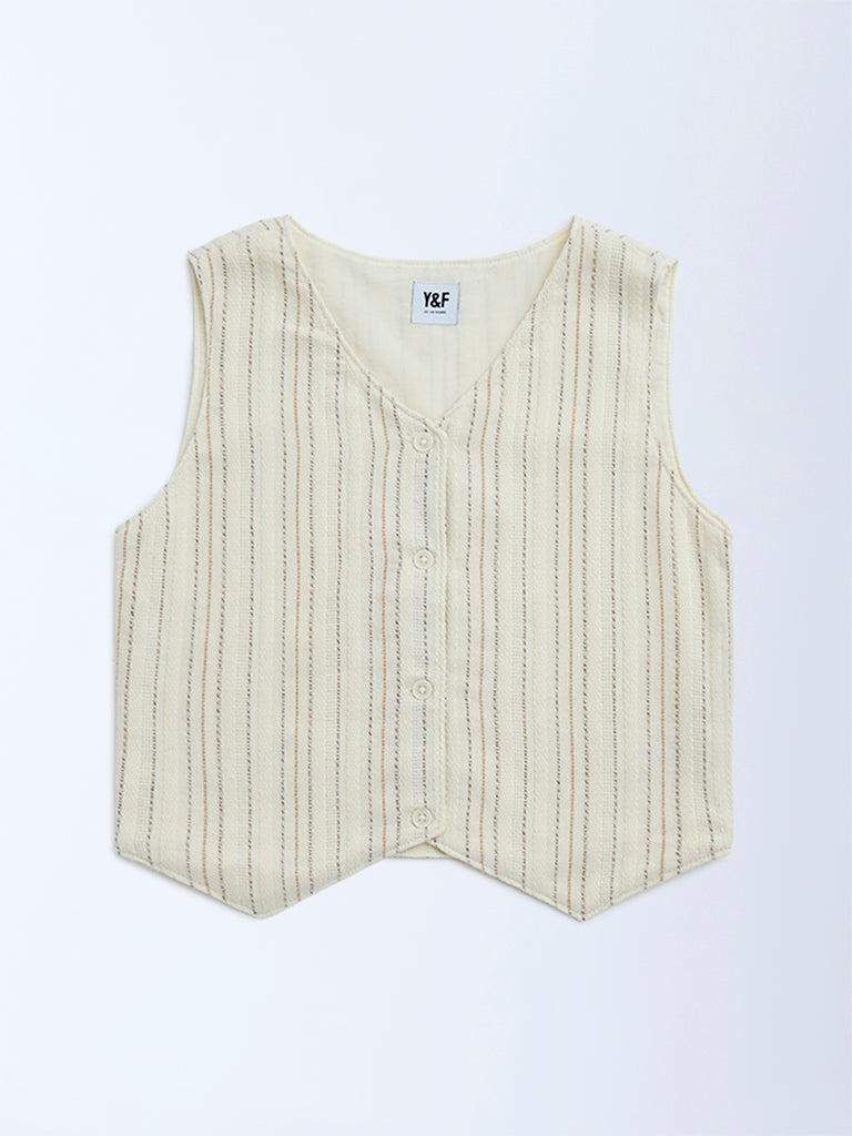 Y&F Kids Off-White Striped Cotton-Blend Waistcoat