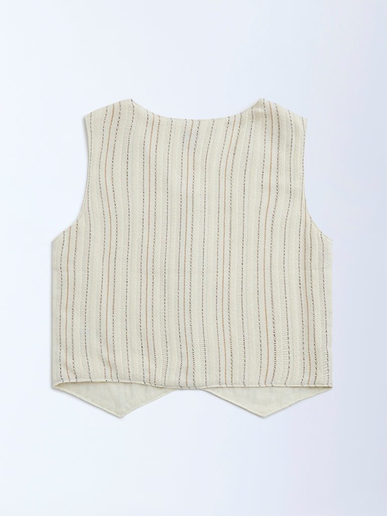 Y&F Kids Off-White Striped Cotton-Blend Waistcoat