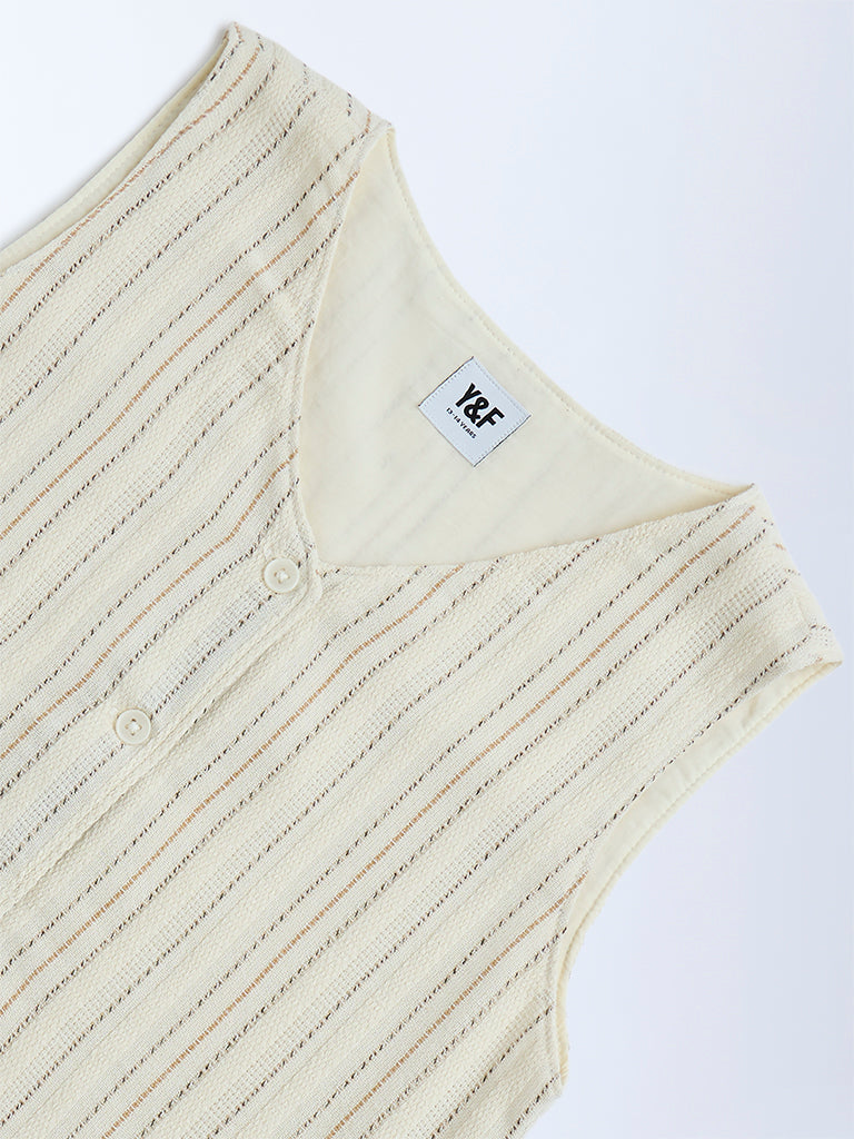 Y&F Kids Off-White Striped Cotton-Blend Waistcoat