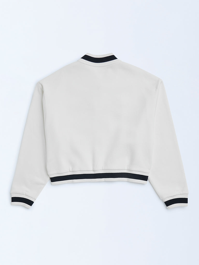 Y&F Kids Off-White Text Design Cotton-Blend Jacket