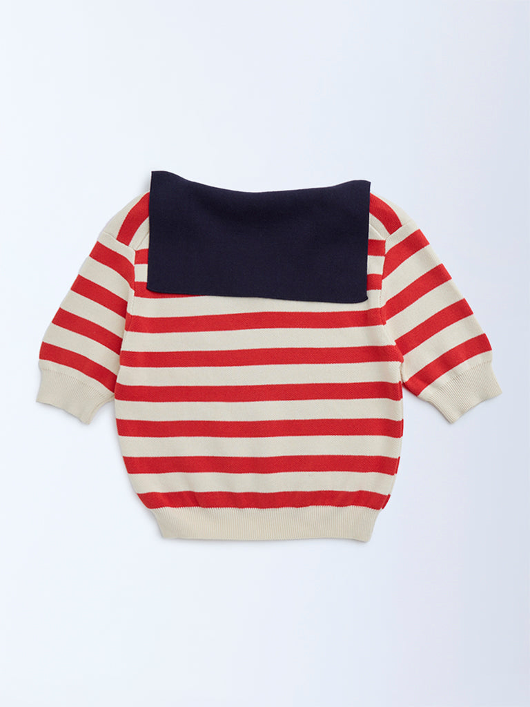 Y&F Kids Red Striped Cotton T-Shirt