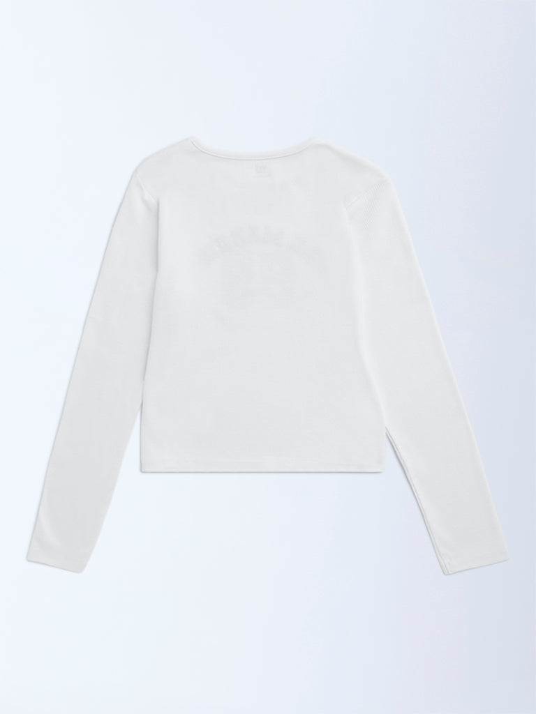 Y&F Kids White Text Design Cotton-Blend T-Shirt