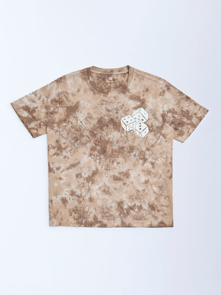 Y&F Kids Brown Tie-Dye Design Cotton T-Shirt