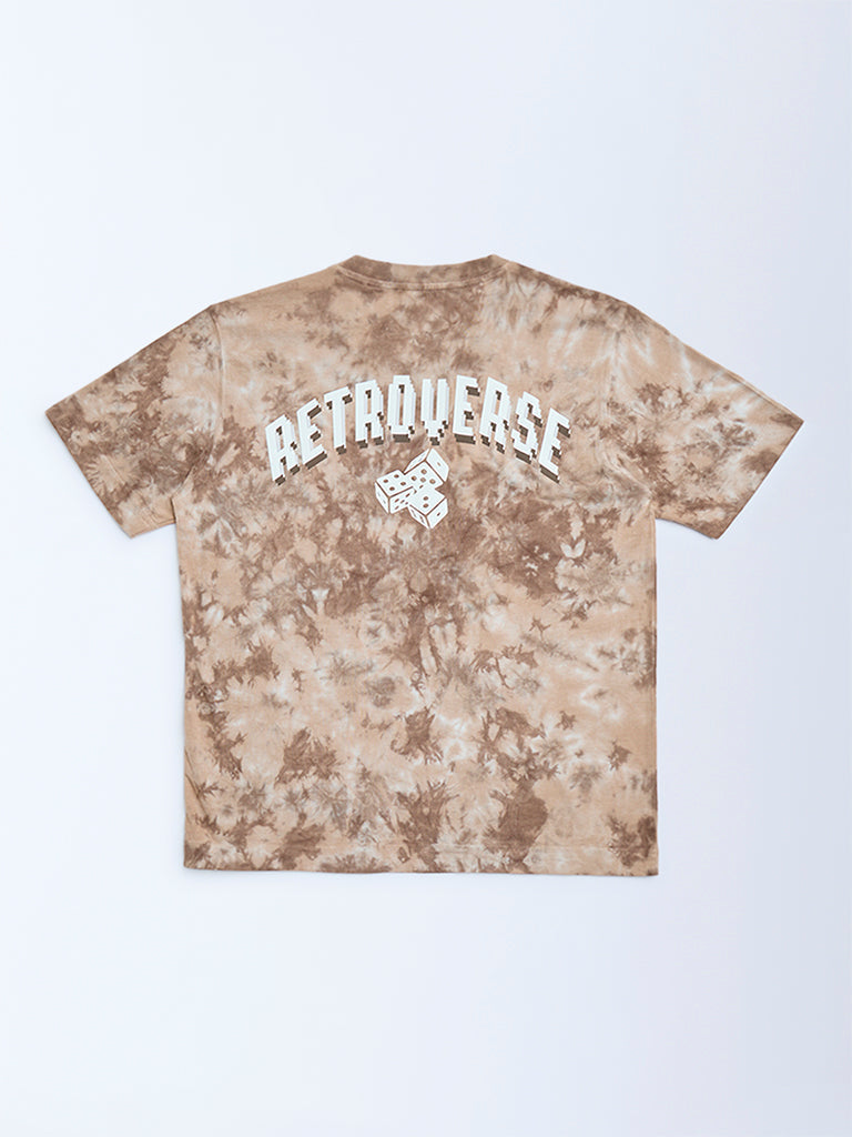 Y&F Kids Brown Tie-Dye Design Cotton T-Shirt