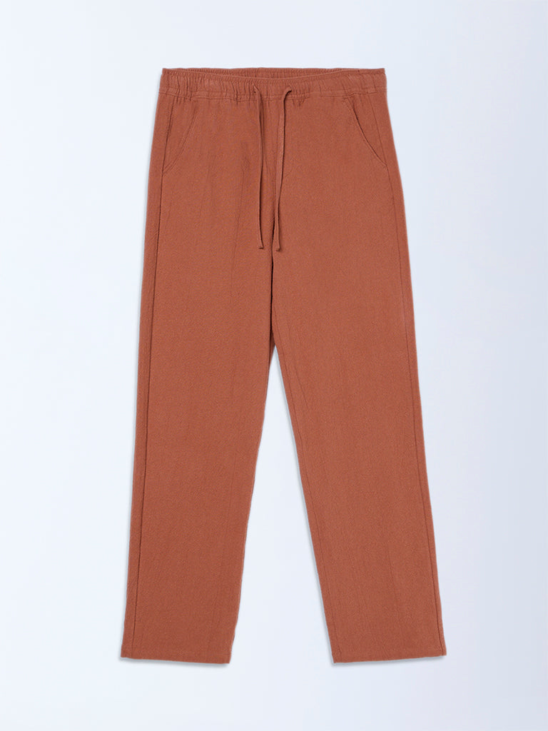 Y&F Kids Rust Solid Mid-Rise Cotton Trousers