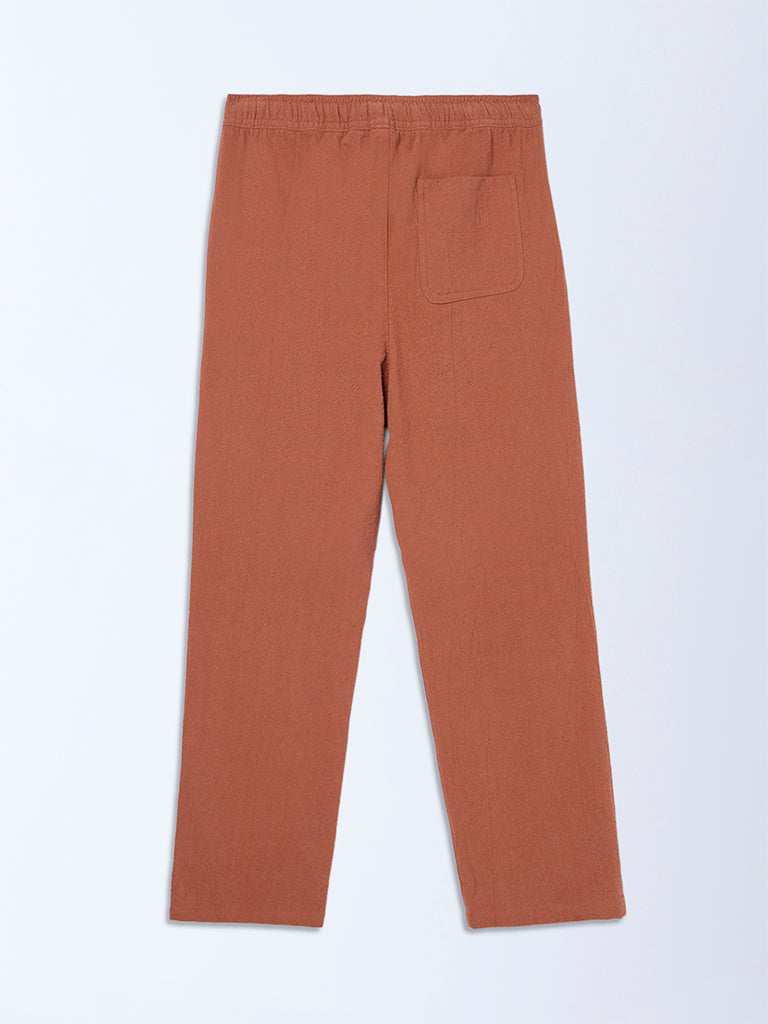 Y&F Kids Rust Solid Mid-Rise Cotton Trousers