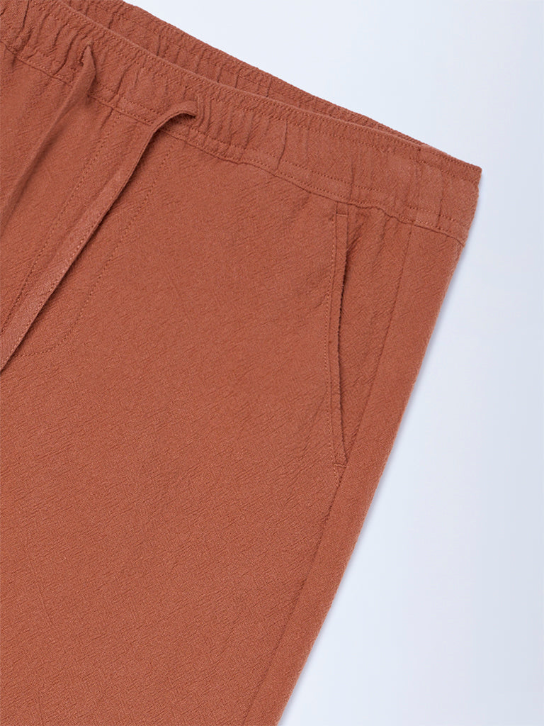 Y&F Kids Rust Solid Mid-Rise Cotton Trousers